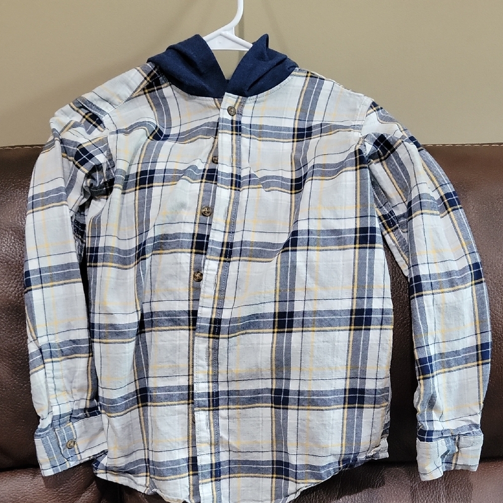 Plaid Button-Up Shirt with Hood